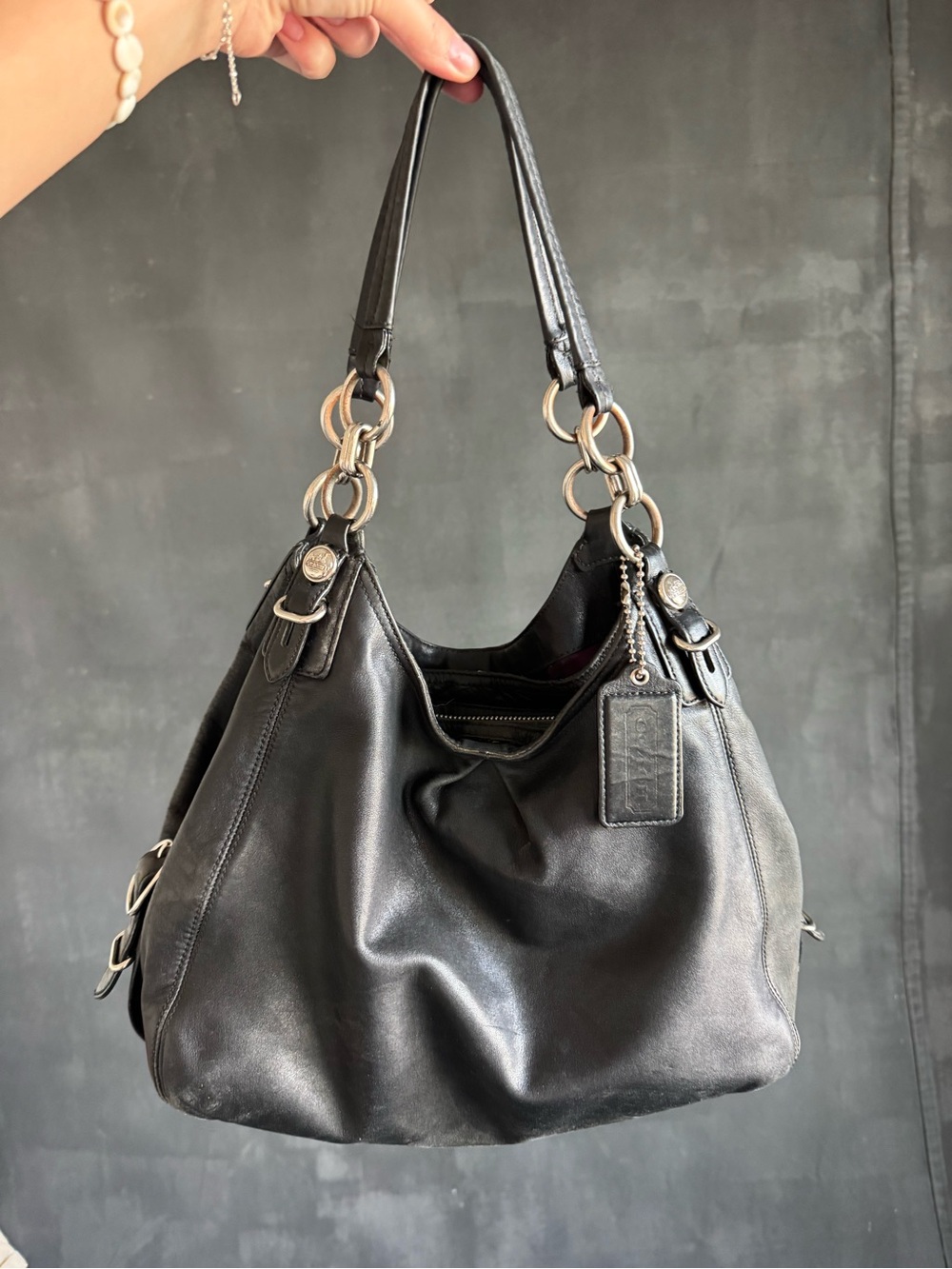 Coach Black Leather Shoulder Bag with Silver Hardware